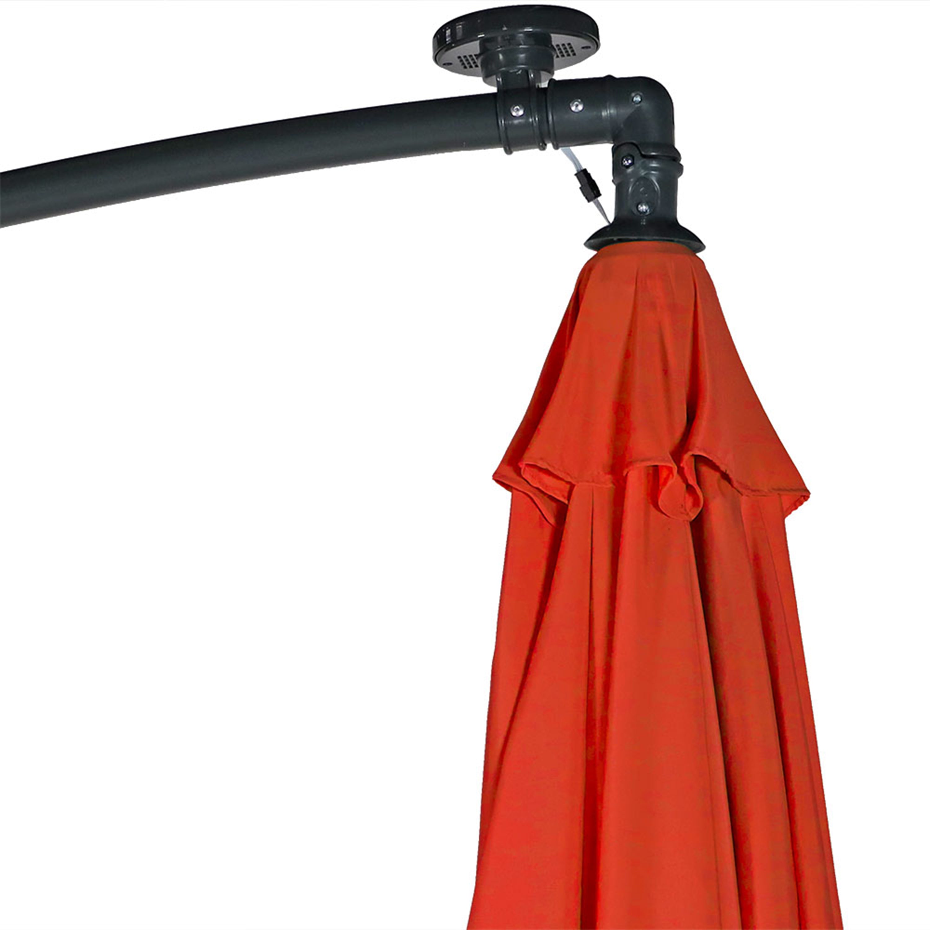  Sunnydaze Decor Steel Solar Light Offset Cantilever Patio Umbrella with Crank and Base - 10' - Burnt Orange - Bonton