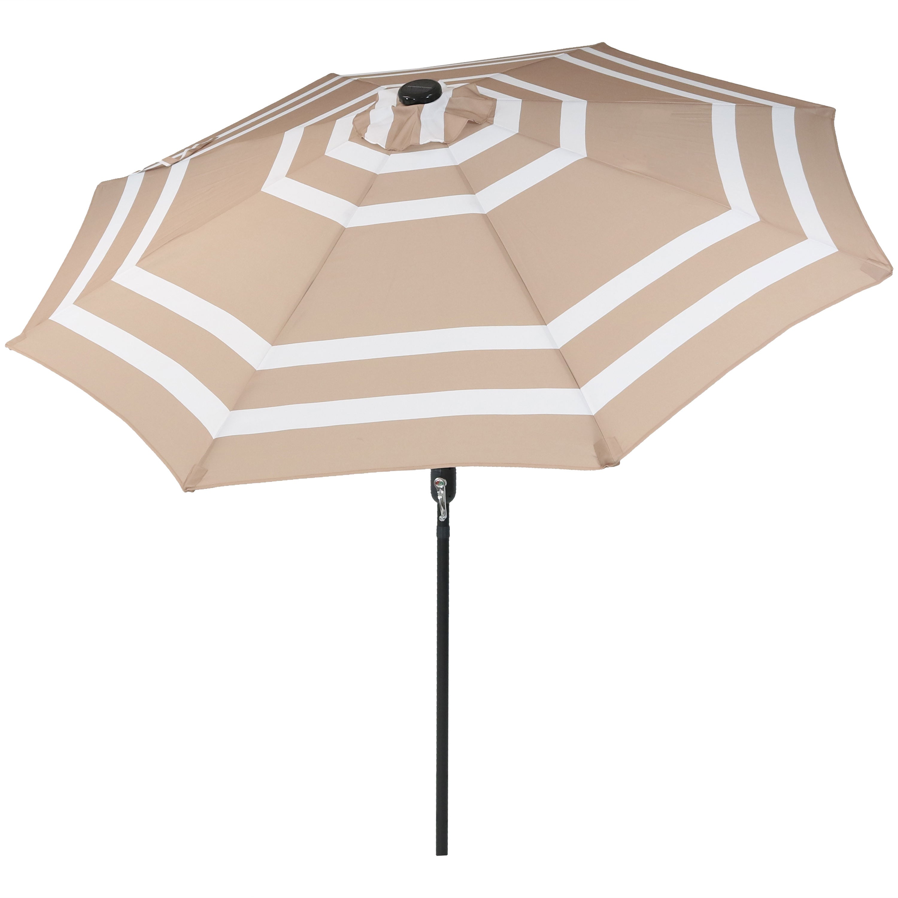  Sunnydaze Decor Pool Patio Umbrella with Solar LED Lights, Tilt, and Crank - 9' - Catalina Beach Stripe - Bonton