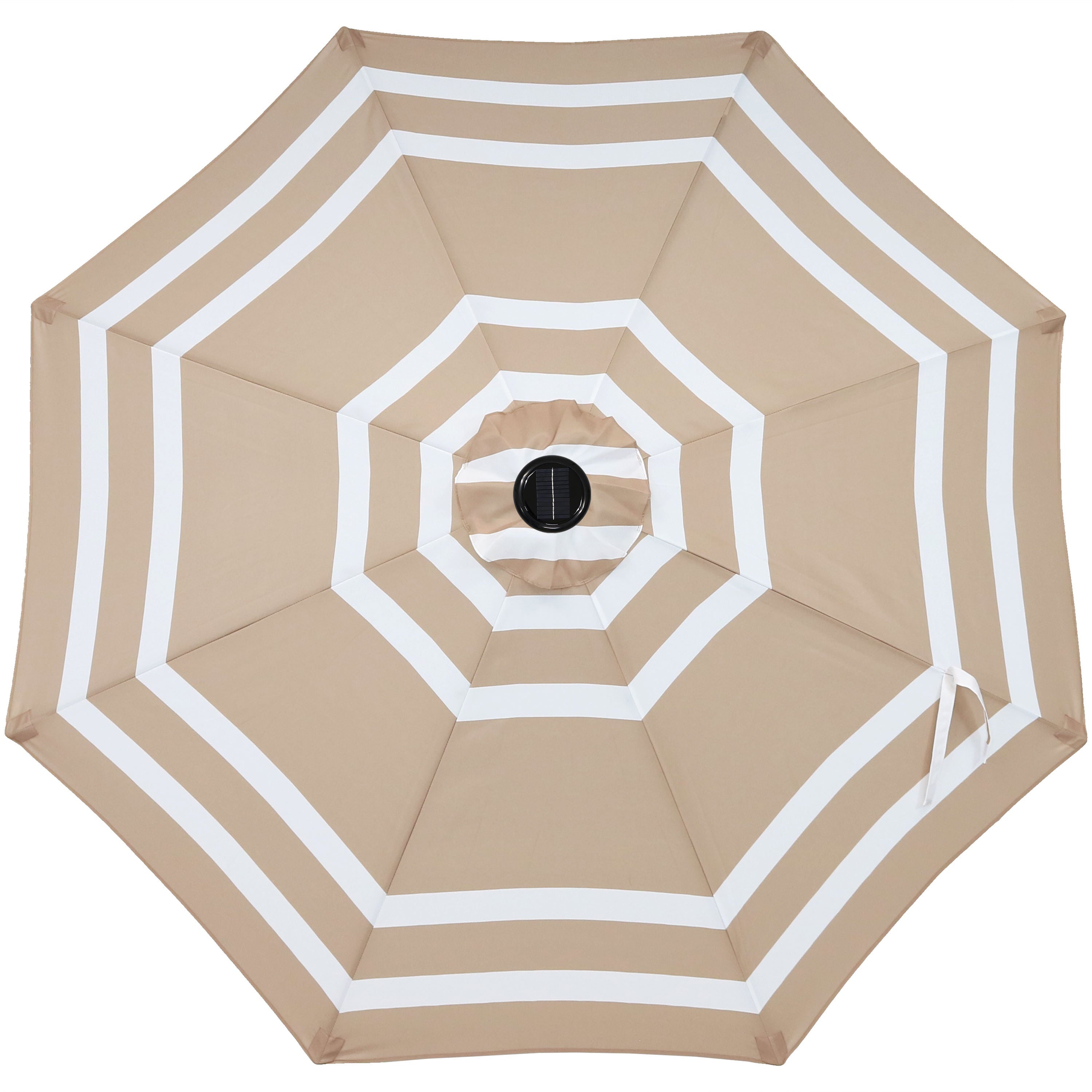  Sunnydaze Decor Pool Patio Umbrella with Solar LED Lights, Tilt, and Crank - 9' - Catalina Beach Stripe - Bonton