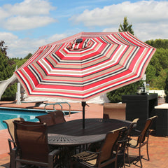 Pool Patio Umbrella with Solar LED Lights, Tilt, and Crank - 9'