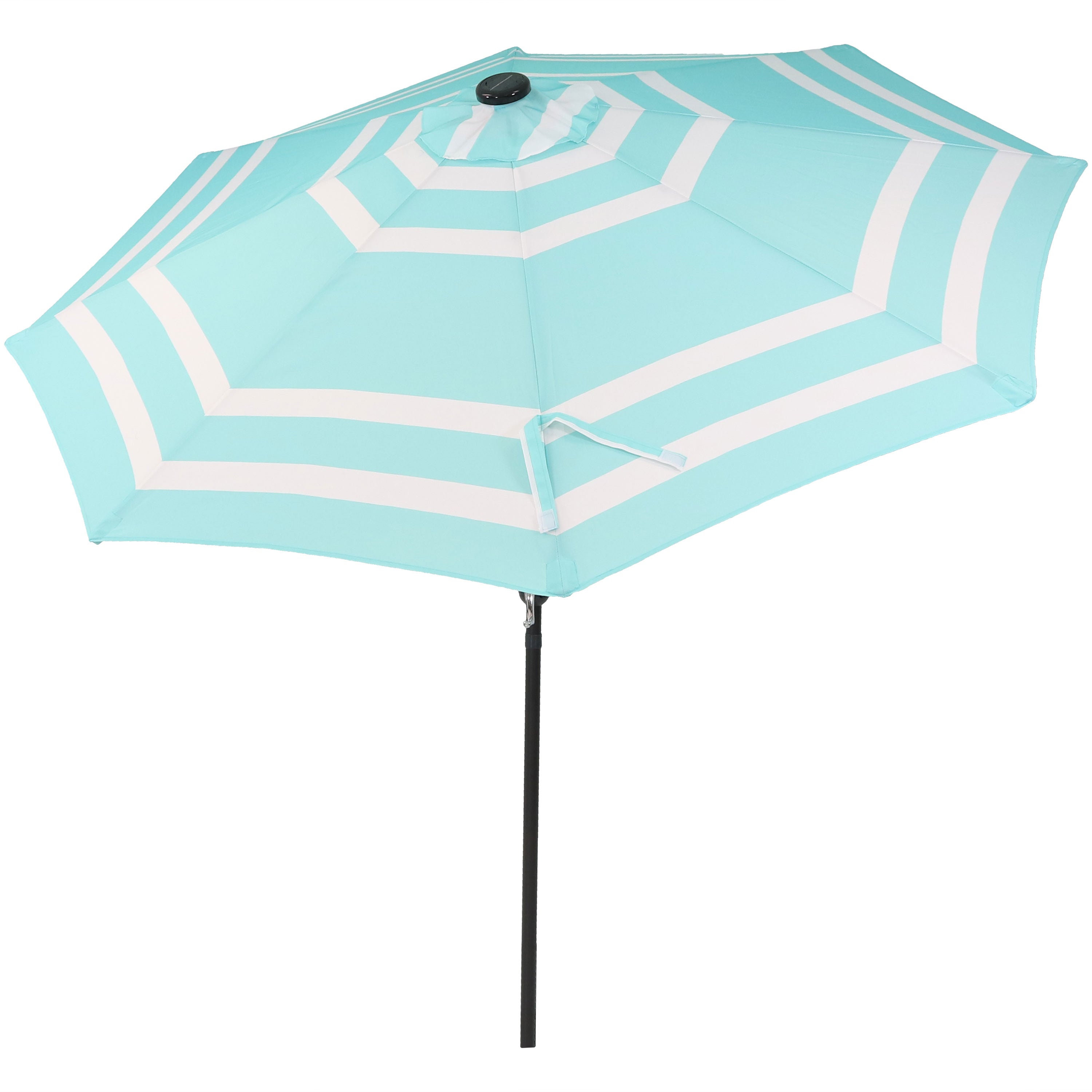  Sunnydaze Decor Pool Patio Umbrella with Solar LED Lights, Tilt, and Crank - 9' - Catalina Beach Stripe - Bonton