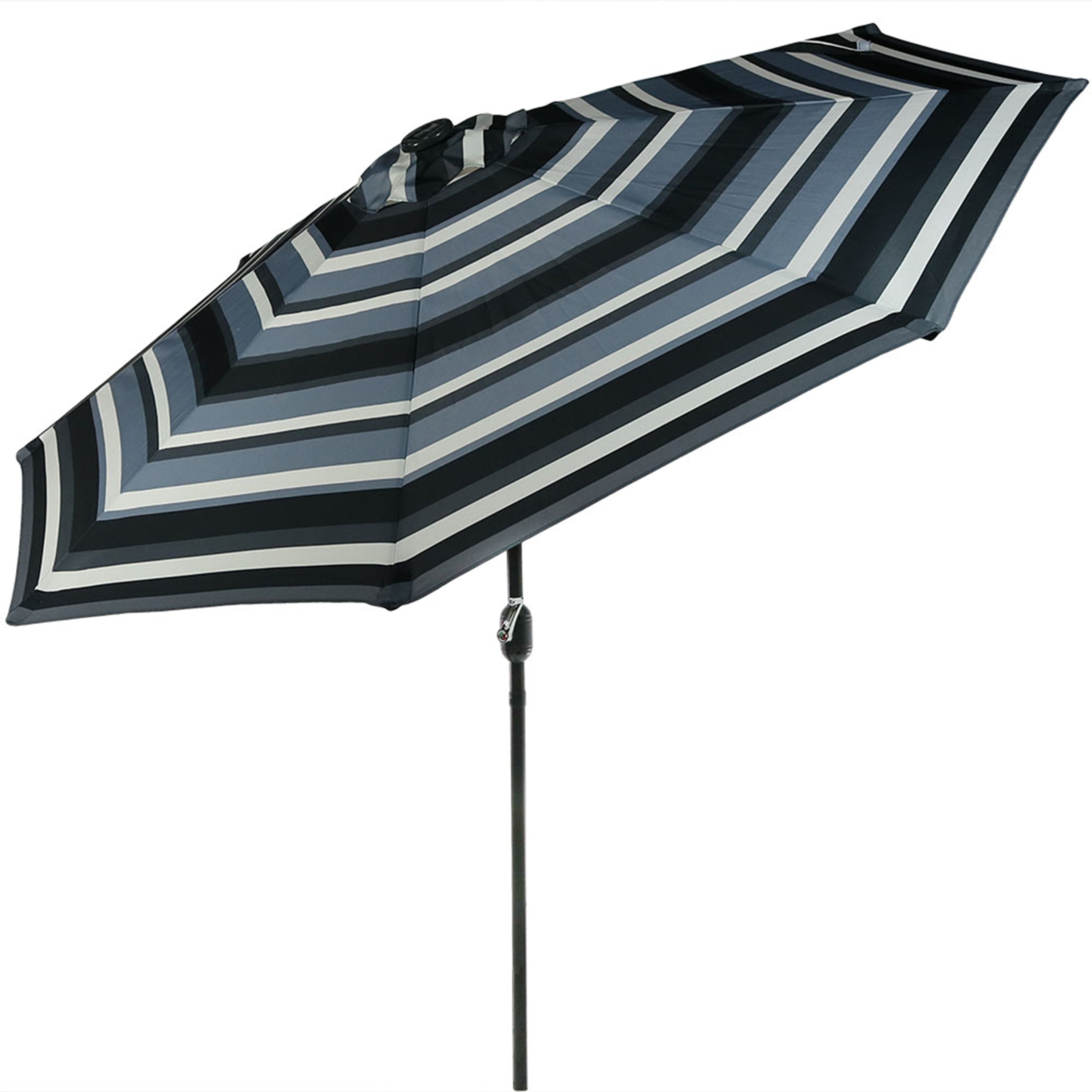  Sunnydaze Decor Pool Patio Umbrella with Solar LED Lights, Tilt, and Crank - 9' - Awning Stripe - Bonton