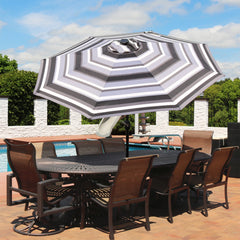 Pool Patio Umbrella with Solar LED Lights, Tilt, and Crank - 9'