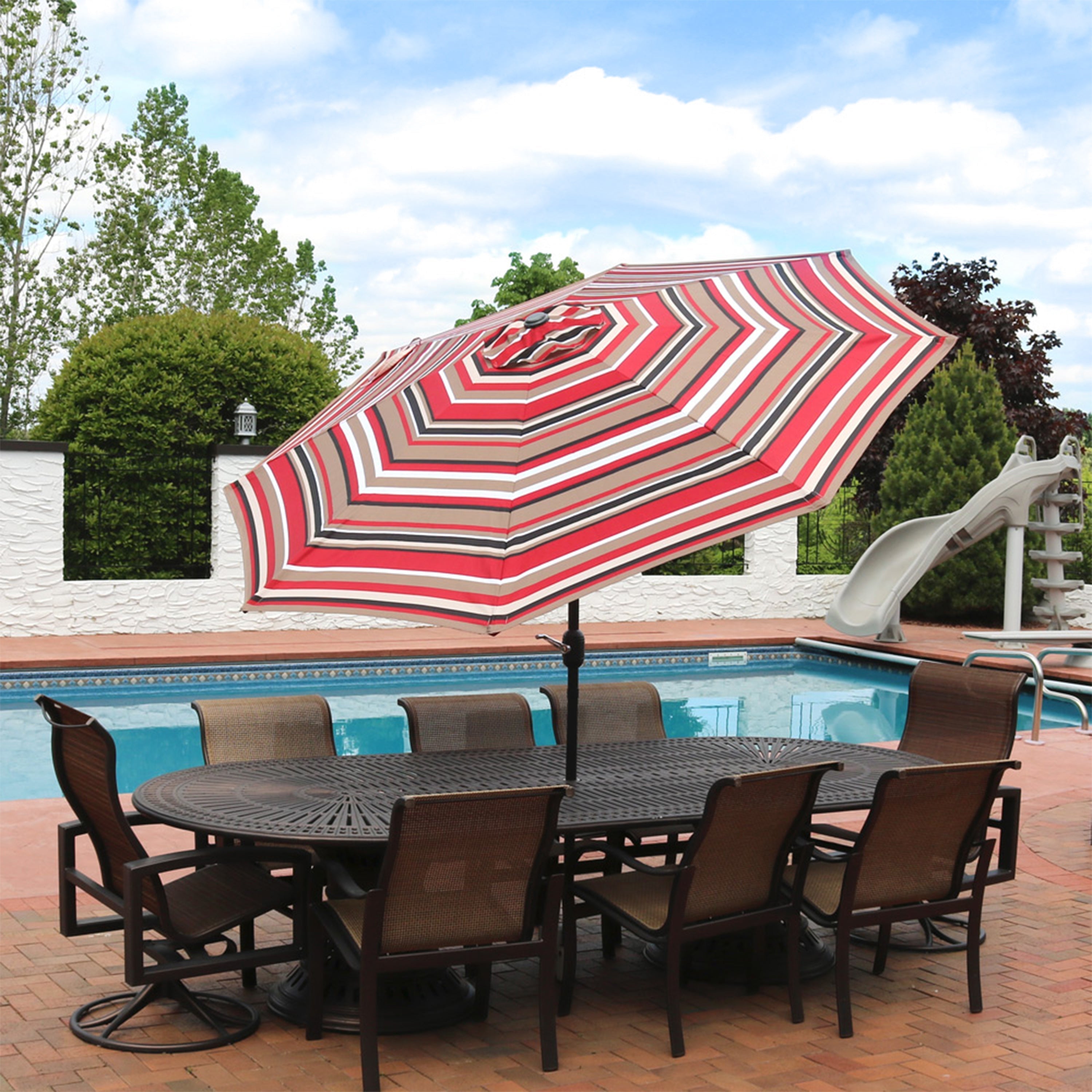  Sunnydaze Decor Catalina Stripe Aluminum Patio Umbrella, Tilt & Crank - 9' - Catalina Beach Stripe - Bonton