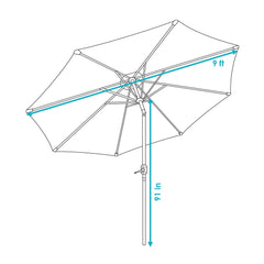 Navy Stripe Aluminum Patio Umbrella, Tilt & Crank - 9'