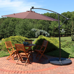 Steel Solar Light Offset Cantilever Patio Umbrella with Crank and Base - 10'