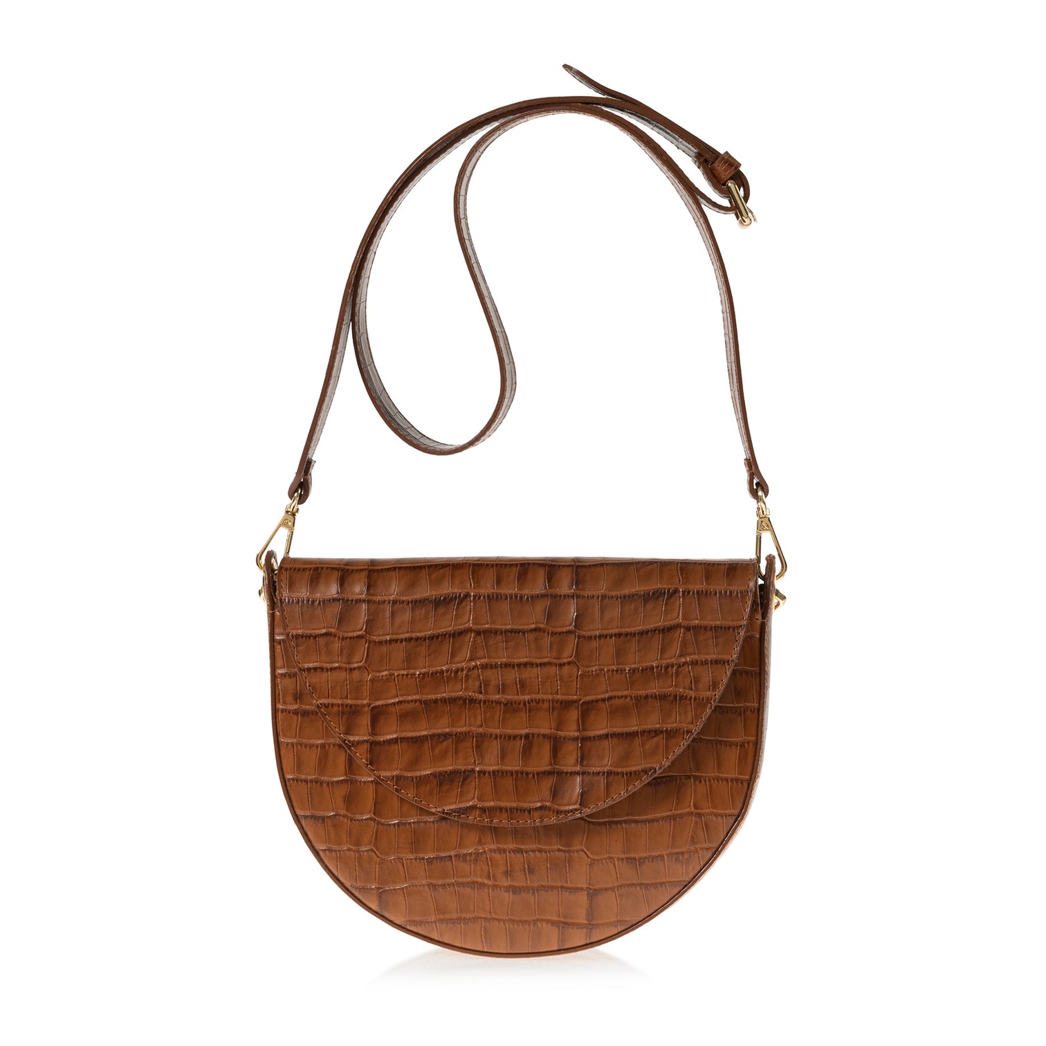  Joanna Maxham Forget Me Not Half-Moon Saddle Bag - Saddle Croc-Embossed - Bonton