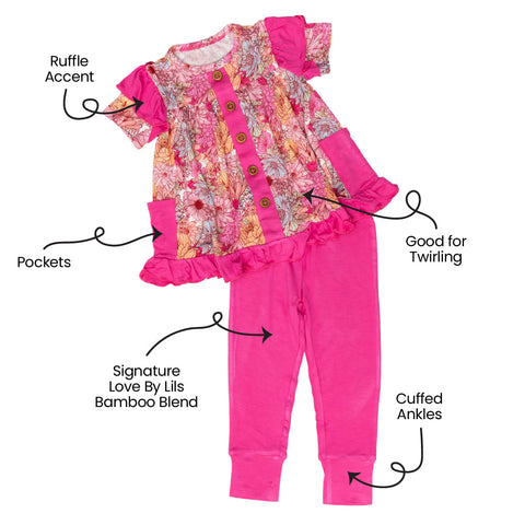 Journee Bamboo Short Sleeve Peplum + Legging Set