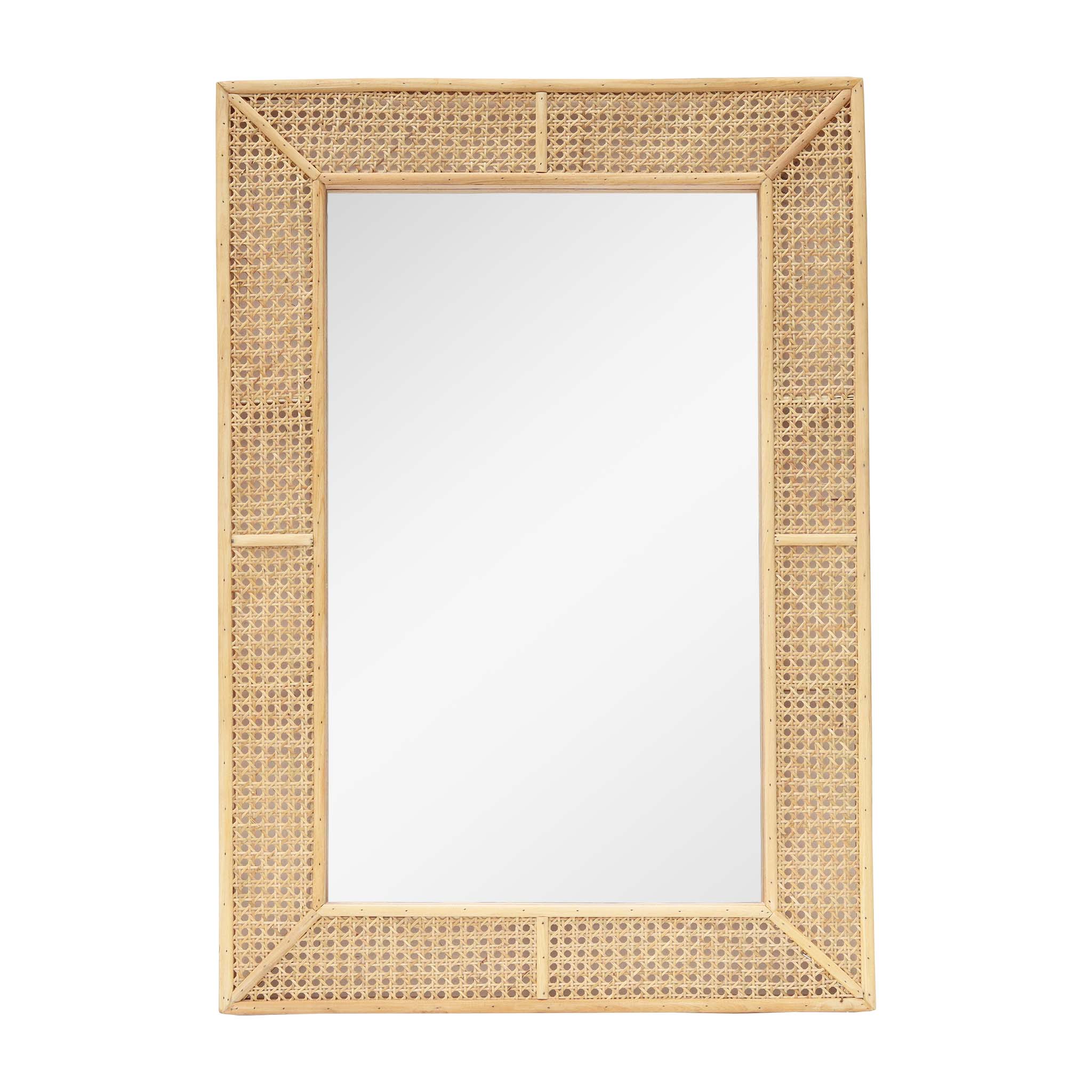  Paris Loft Rectangle Boho Decorative Rattan Wall Mirror - Natural Wood - Bonton