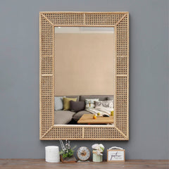 Rectangle Boho Decorative Rattan Wall Mirror