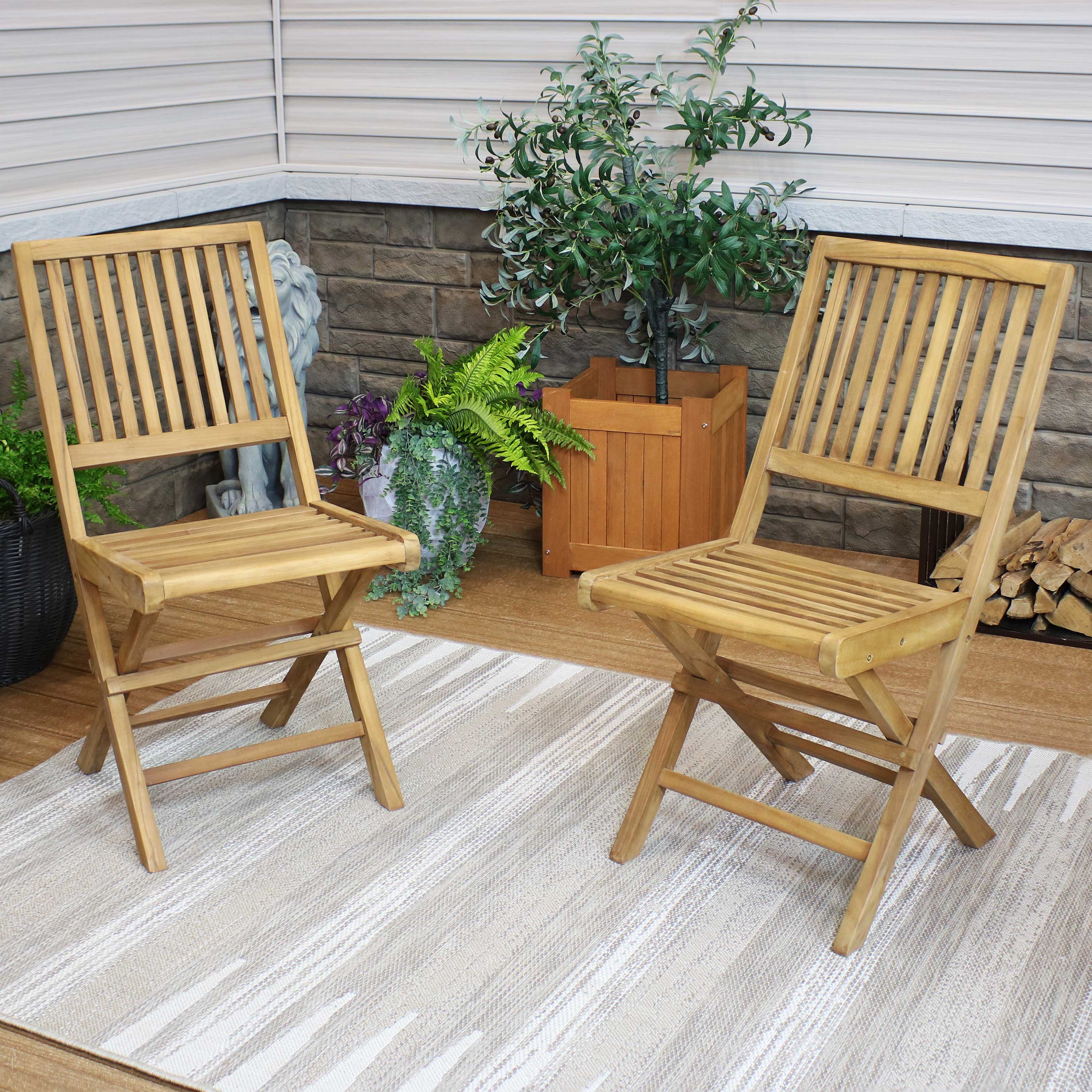  Sunnydaze Decor Solid Teak Wood with Light Stained Finish Nantasket Folding Dining Chair - Light Brown Pack of 2 - Light Brown - Bonton