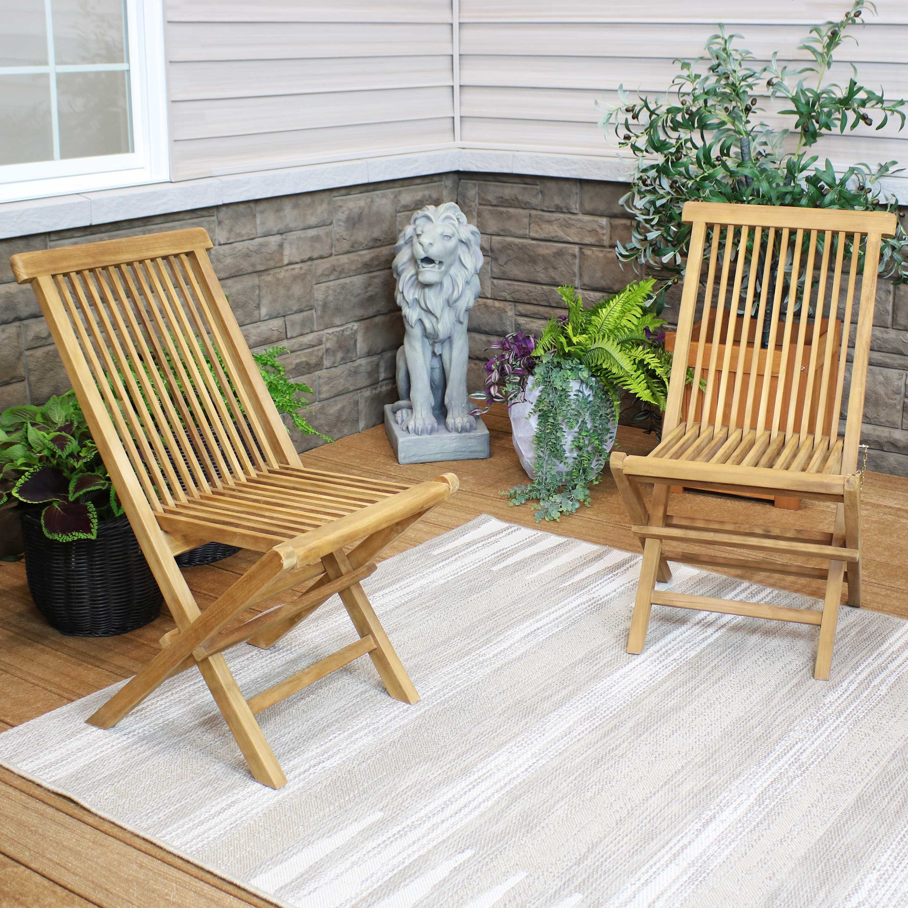  Sunnydaze Decor Solid Teak Wood with Light Stained Finish Hyannis Folding Dining Chair - Light Brown - Light Brown - Bonton