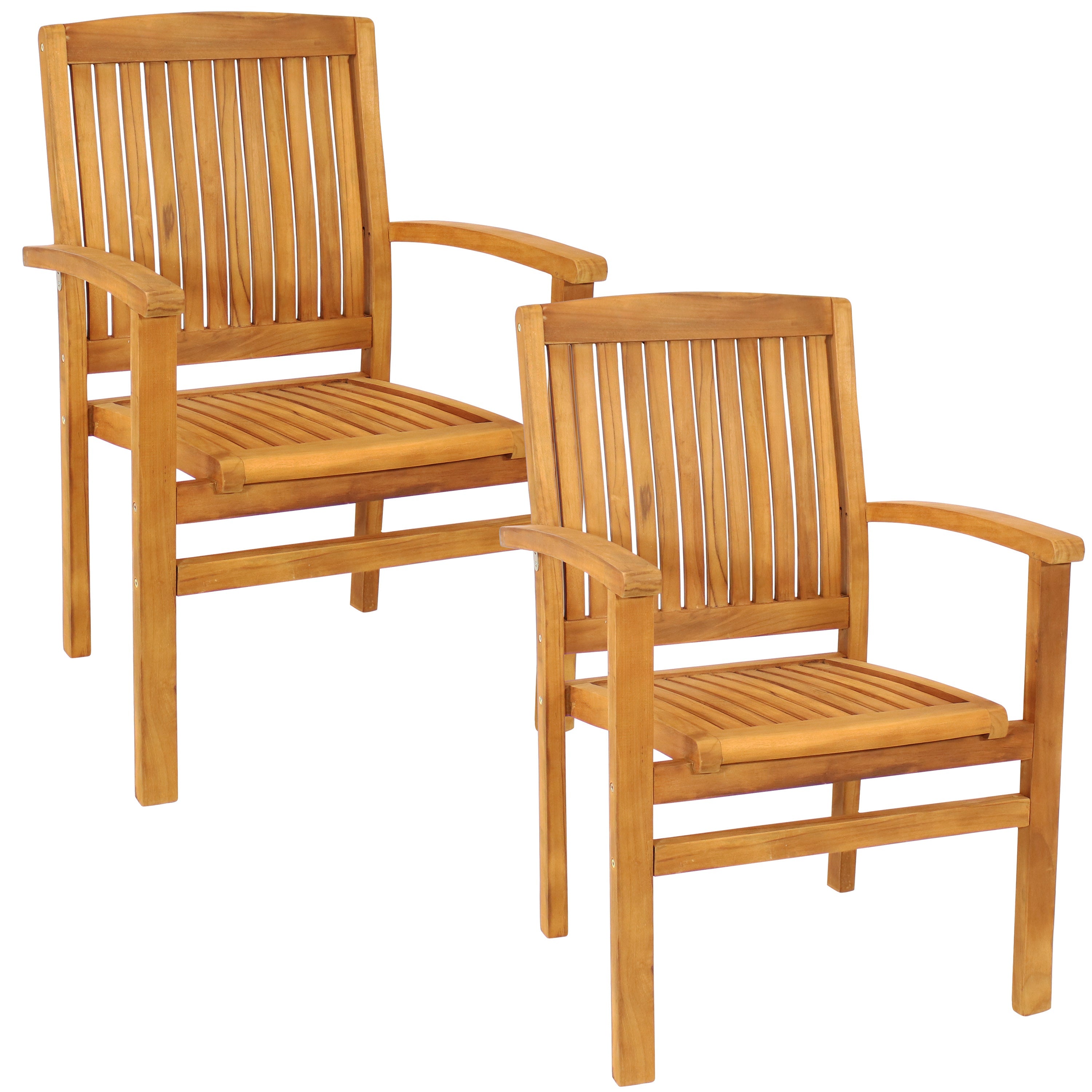  Sunnydaze Decor Solid Teak Wood Slat-Back Patio Dining Armchair 2 - Light Brown - Bonton