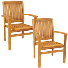 Solid Teak Wood Slat-Back Patio Dining Armchair 2