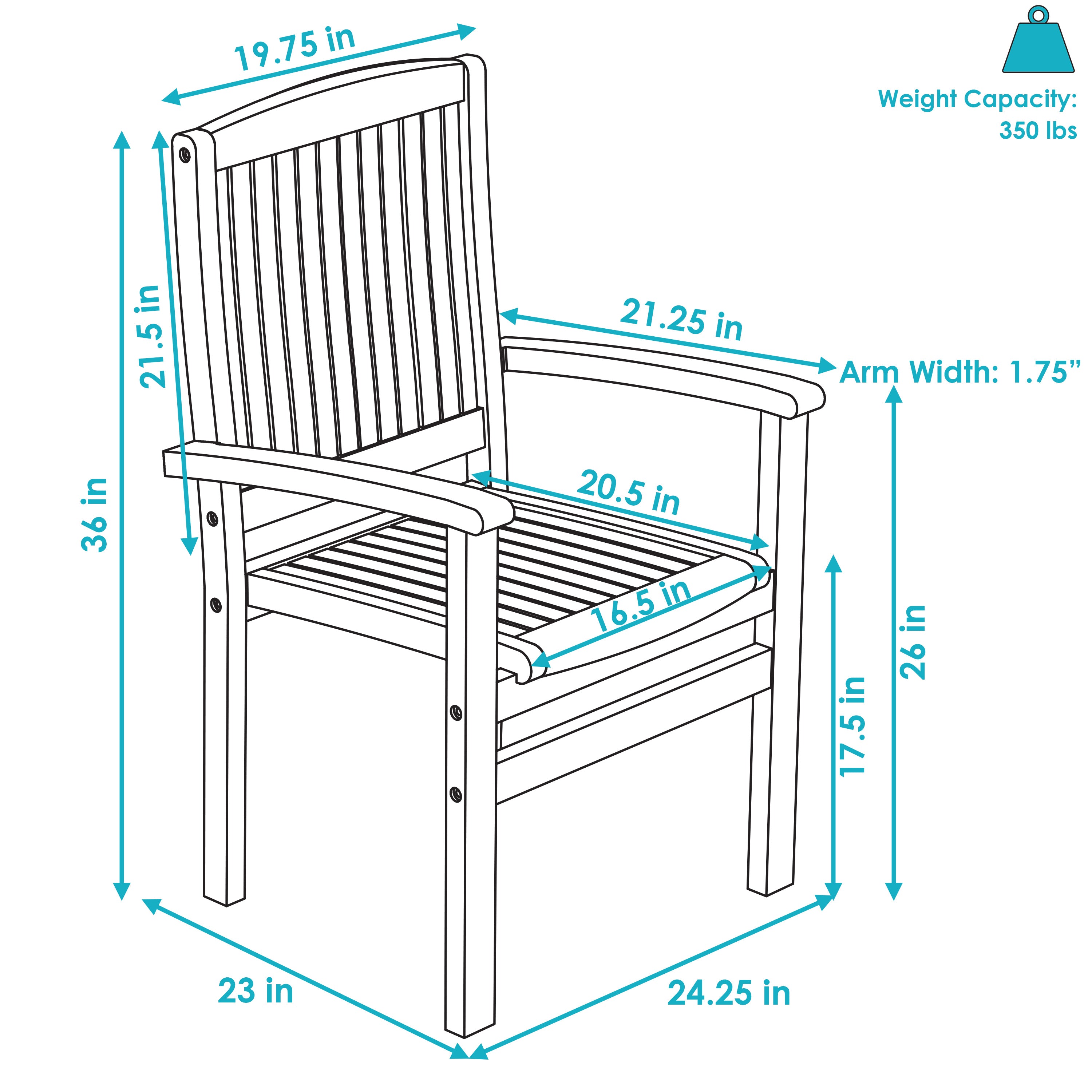  Sunnydaze Decor Solid Teak Wood Slat-Back Patio Dining Armchair 2 - Light Brown - Bonton