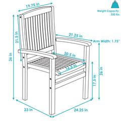 Solid Teak Wood Slat-Back Patio Dining Armchair 2