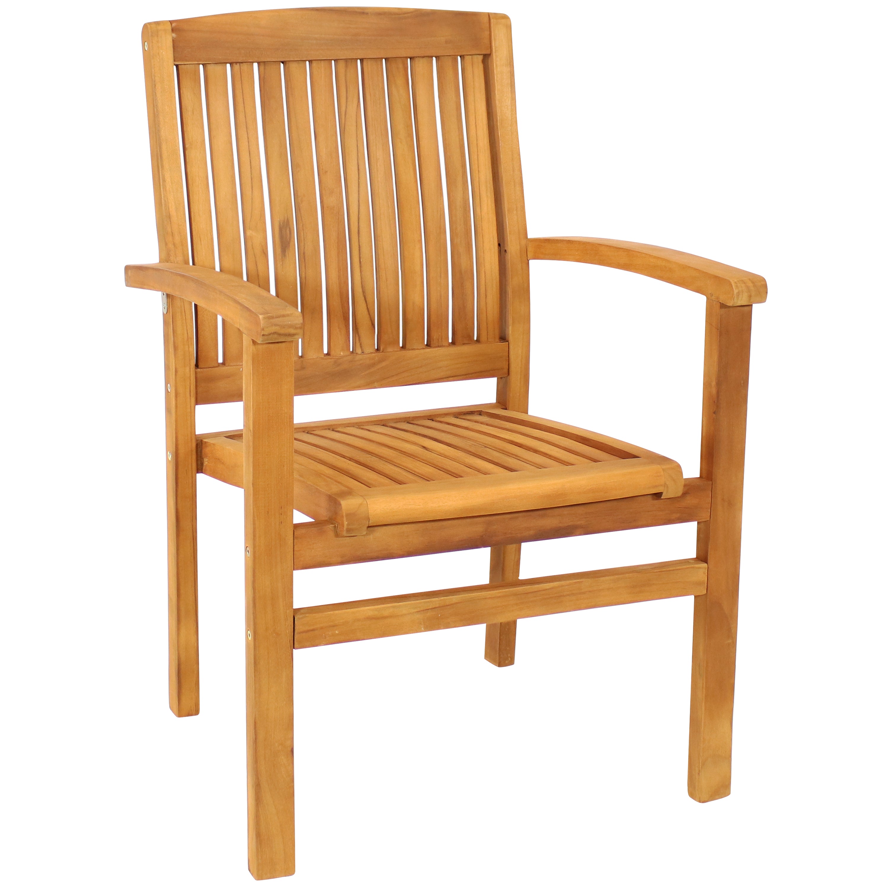  Sunnydaze Decor Solid Teak Wood Slat-Back Patio Dining Armchair - Light Brown - Bonton