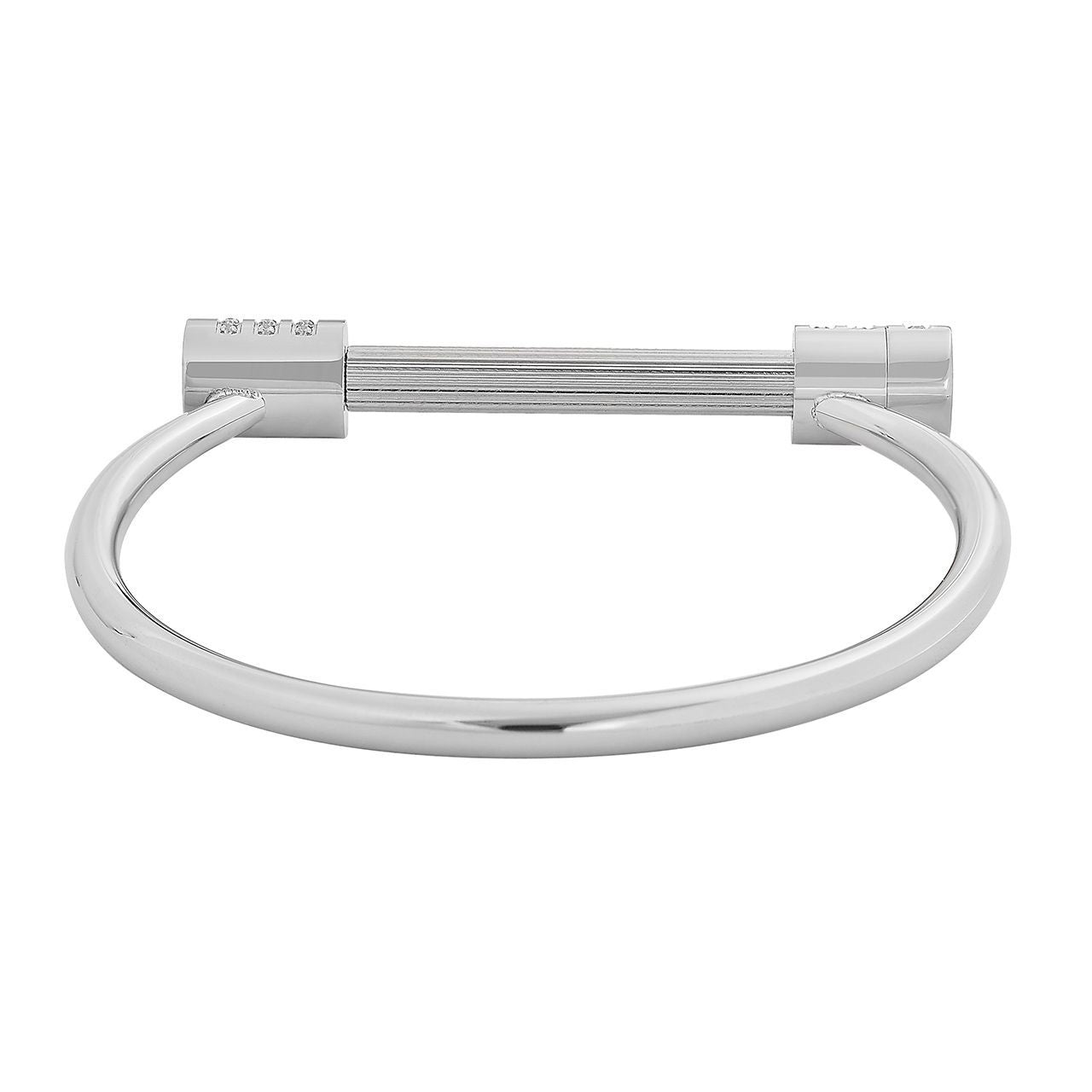  Gemesis Jewels by Edforce D Shaped Bar with CZ Shackle Cuff Bracelet - Silver - Bonton