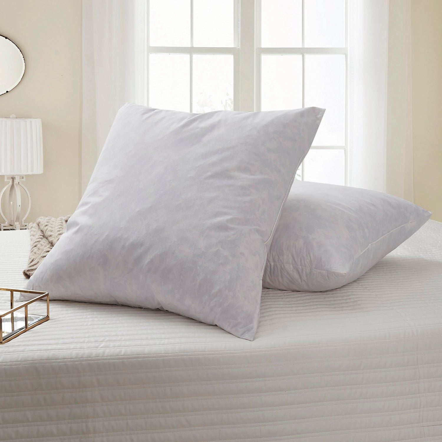  Blue Ridge Home Fashions Firm Cotton Euro-Square Feather Pillows 2 Pack - White - Bonton