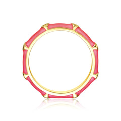 14k Gold Plated With Clear Cubic Zirconia Colored Enamel Bamboo Kids/Teens Stacking Ring