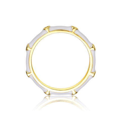 14k Gold Plated With Clear Cubic Zirconia Colored Enamel Bamboo Kids/Teens Stacking Ring