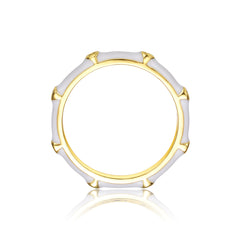 14k Gold Plated With Clear Cubic Zirconia Colored Enamel Bamboo Kids/Teens Stacking Ring