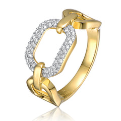 14k Gold Plated With Cubic Zirconia Pave Triple Chain Link Ring