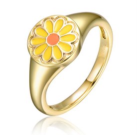  Rachel Glauber Kids 14K Gold Plated Yellow Enameled Flower Ring - 7 - Bonton