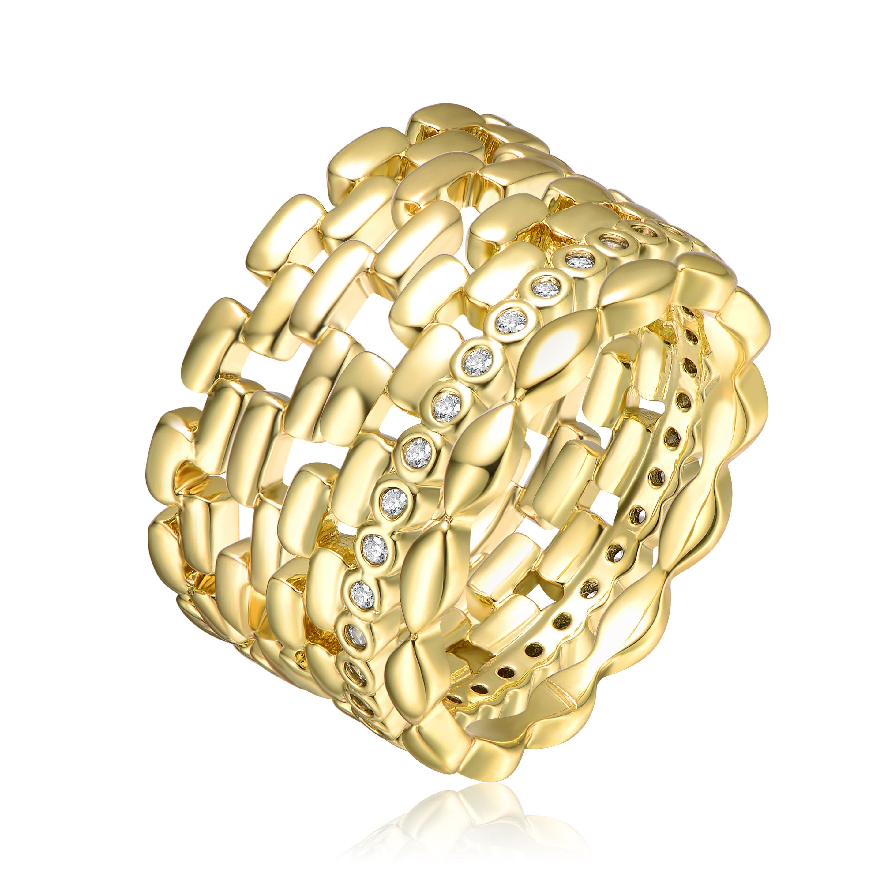  Rachel Glauber 14k Gold Plated With Clear Round Cubic Zirconia Geometric Stacking Ring - 7 - Bonton