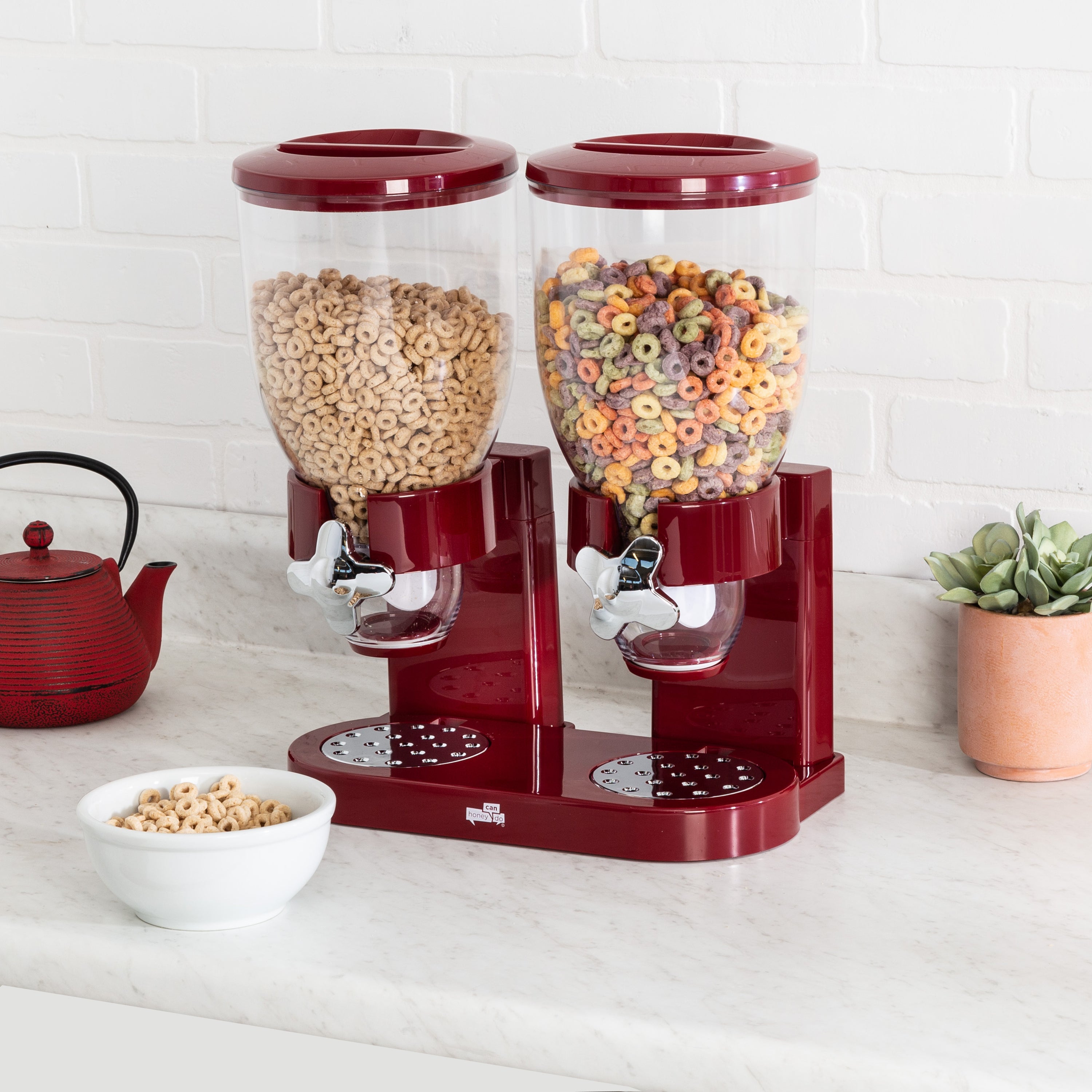  Honey-Can-Do Double Cereal Dispenser with Portion Control - Red - Bonton