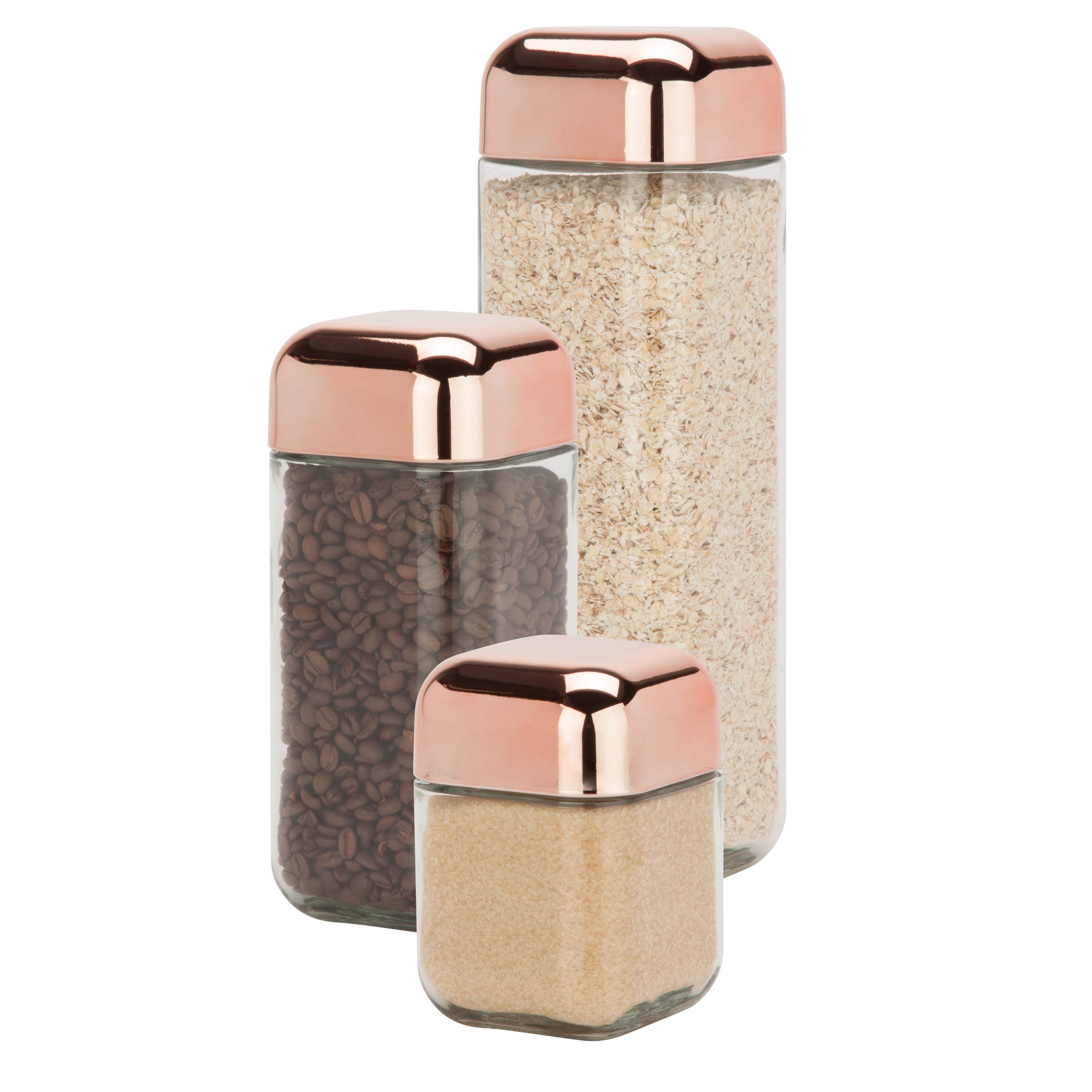  Honey-Can-Do Glass 3-Piece Jar Storage Set with Copper Lids - Rose Gold - Bonton