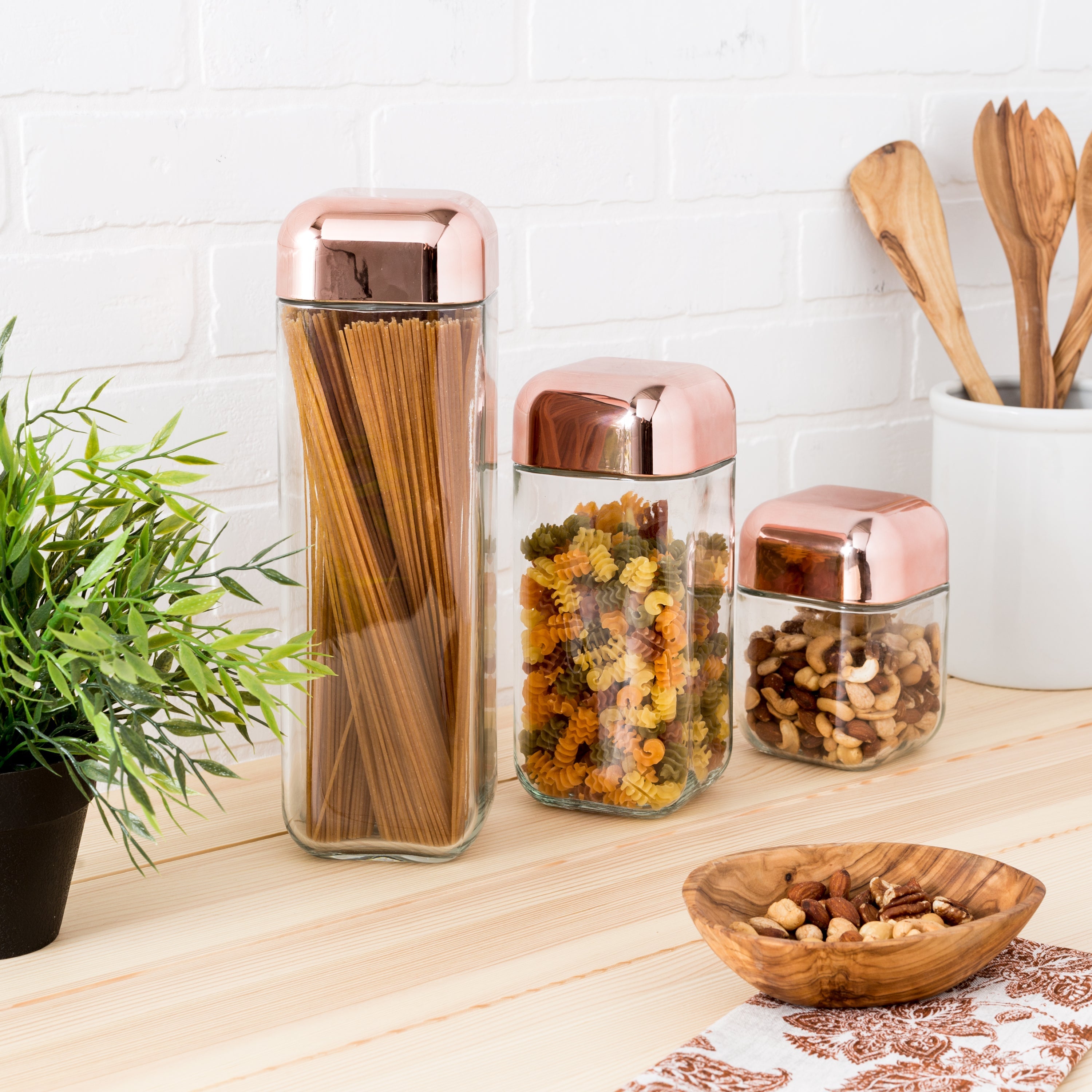  Honey-Can-Do Glass 3-Piece Jar Storage Set with Copper Lids - Rose Gold - Bonton