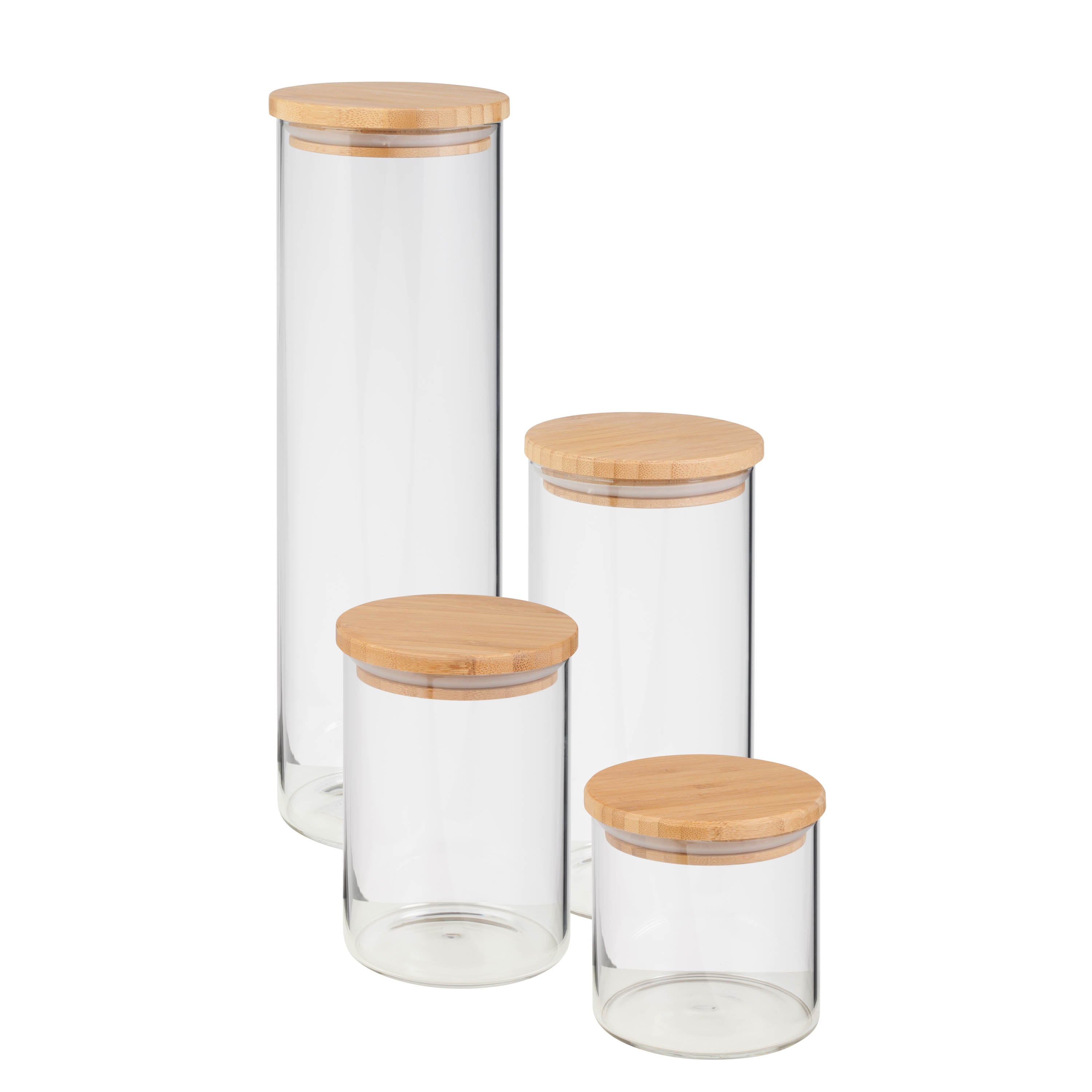  Honey-Can-Do Glass 4-Piece Jar Storage Set with Bamboo Lids - Natural - Bonton