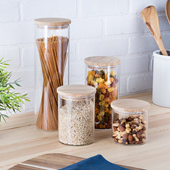 Glass 4-Piece Jar Storage Set with Bamboo Lids