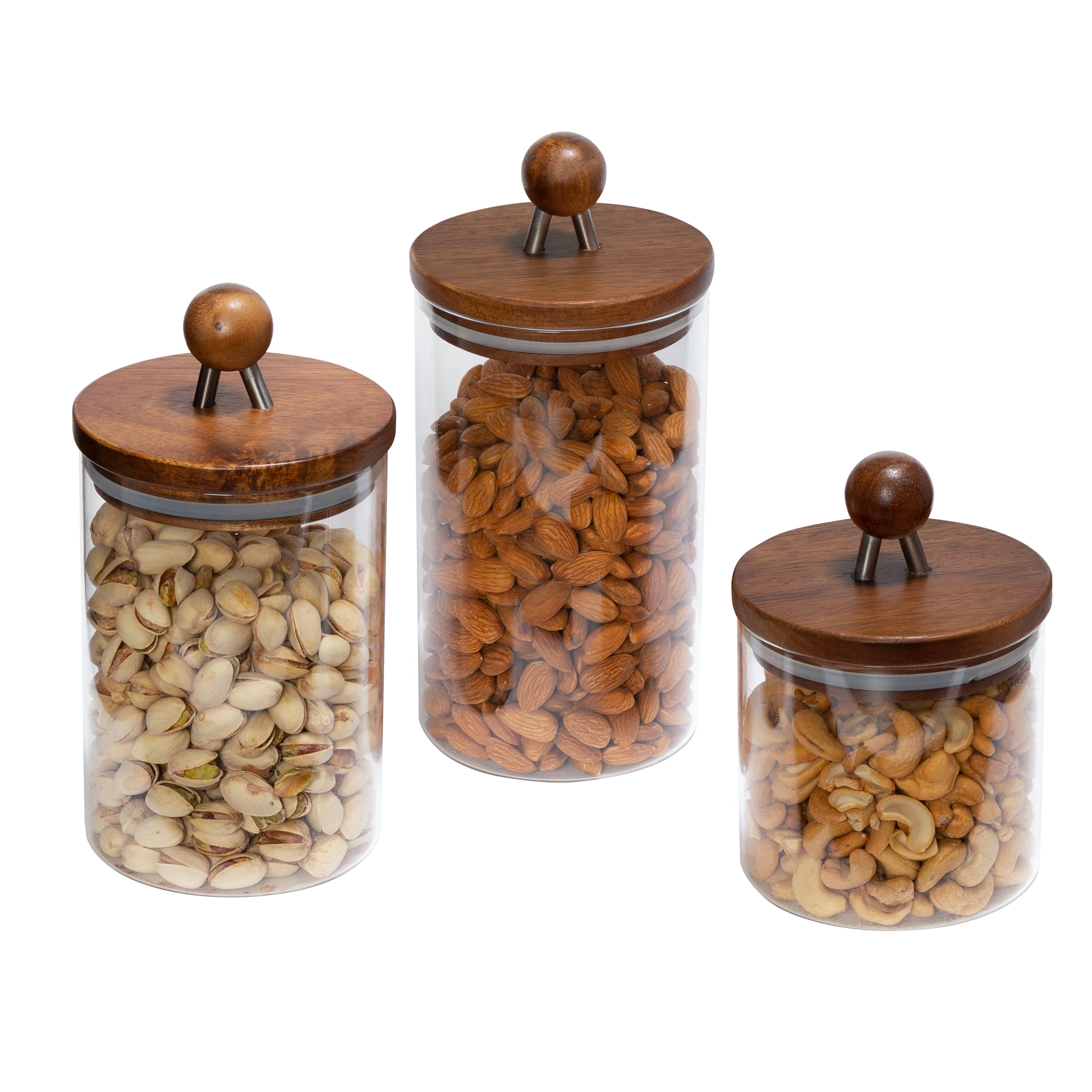  Honey-Can-Do Set of 3 Acacia Canisters - Clear - Bonton