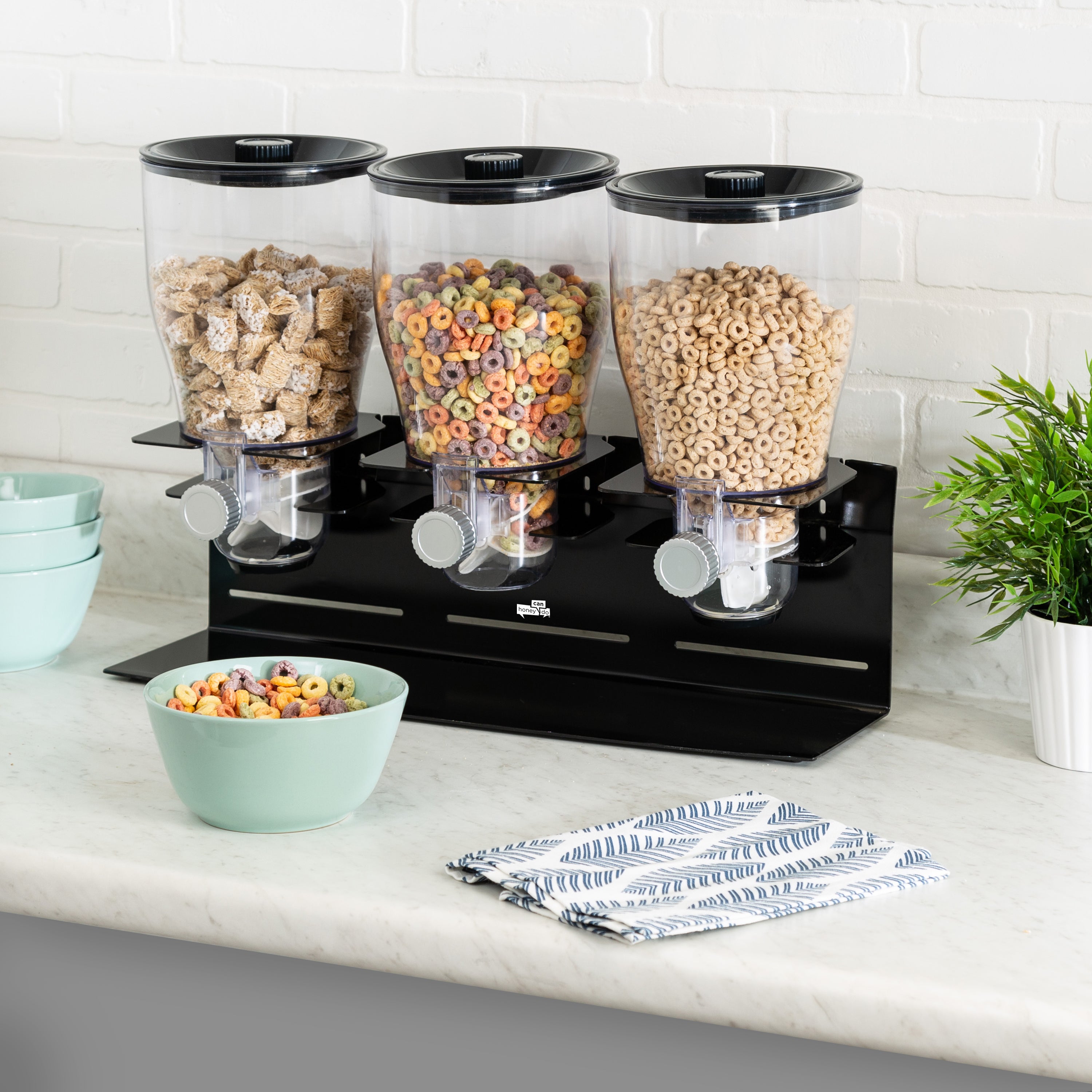  Honey-Can-Do Triple Canister Commercial Cereal Dispenser - Black - Bonton