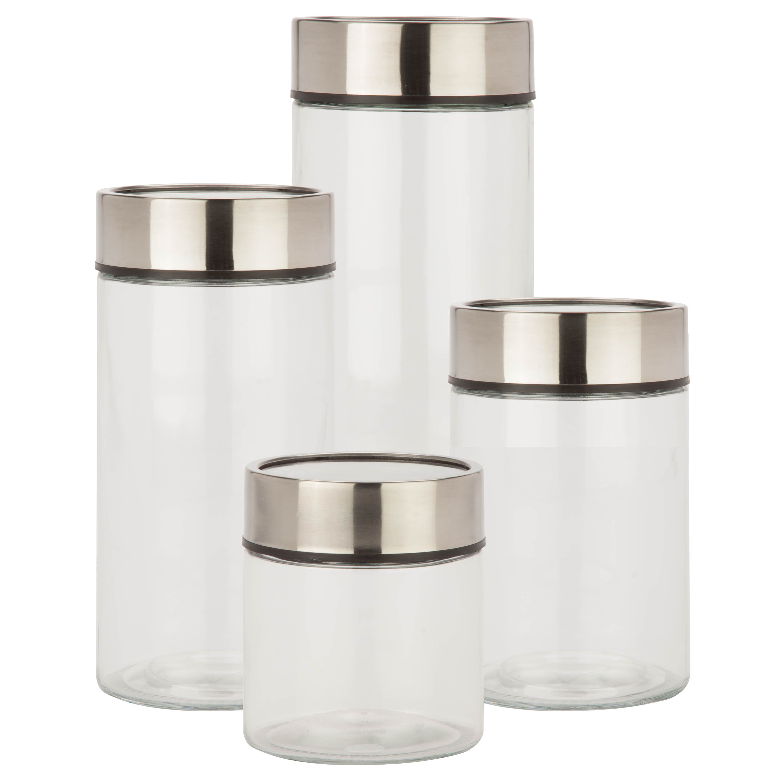  Honey-Can-Do Kitchen Glass Jar Set with Stainless Steel Lids and Fresh-Date Dials - Chrome - Bonton