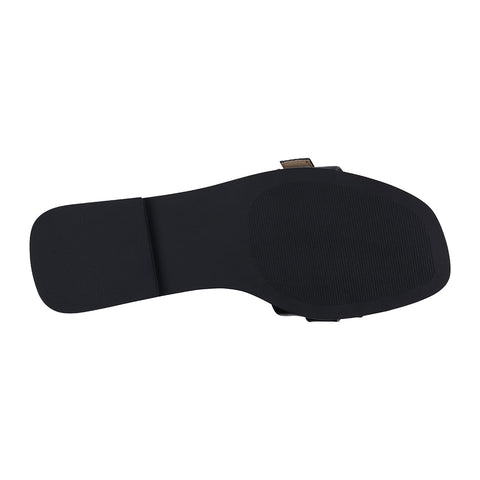 Women's Kenna Black Embellished Buckle Flat Sandals