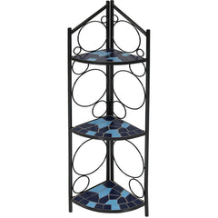 Steel 3-Tiered Potted Flower Plant Folding Corner Stand Display with Mosaic Tiled Top - 44" - Blue