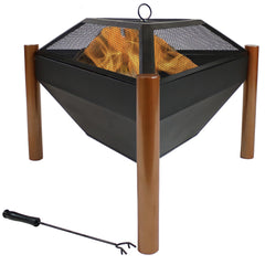 Camping or Backyard Steel Triangle Fire Pit with Wood Grate, Log Poker, and Spark Screen - 31" - Copper Finish