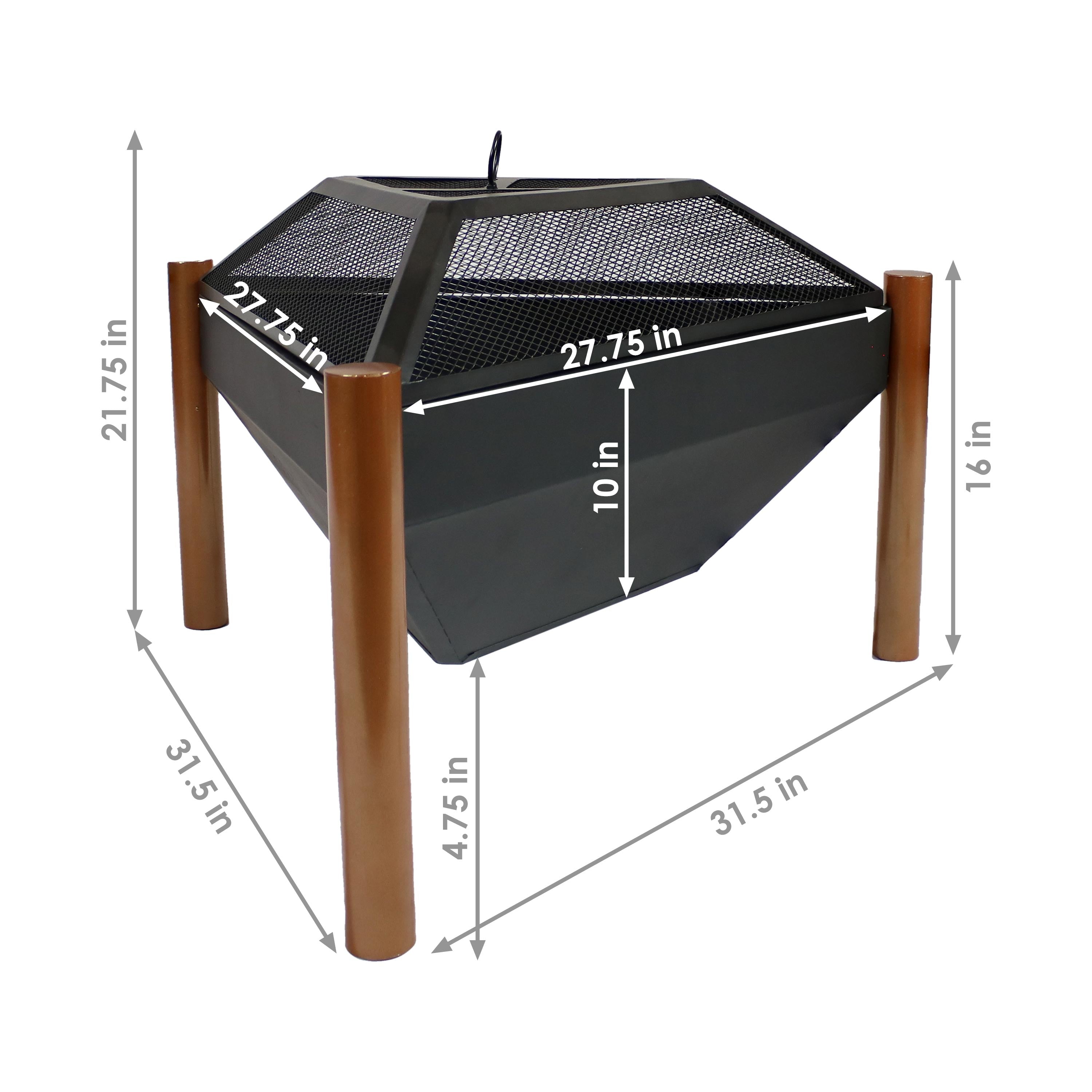  Sunnydaze Decor Camping or Backyard Steel Triangle Fire Pit with Wood Grate, Log Poker, and Spark Screen - 31