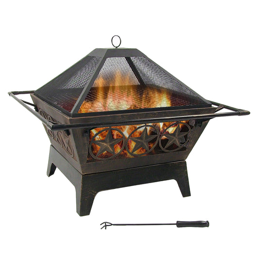 Camping or Backyard Steel Northern Galaxy Fire Pit with Cooking Grill Grate, Spark Screen, and Log Poker - 32"