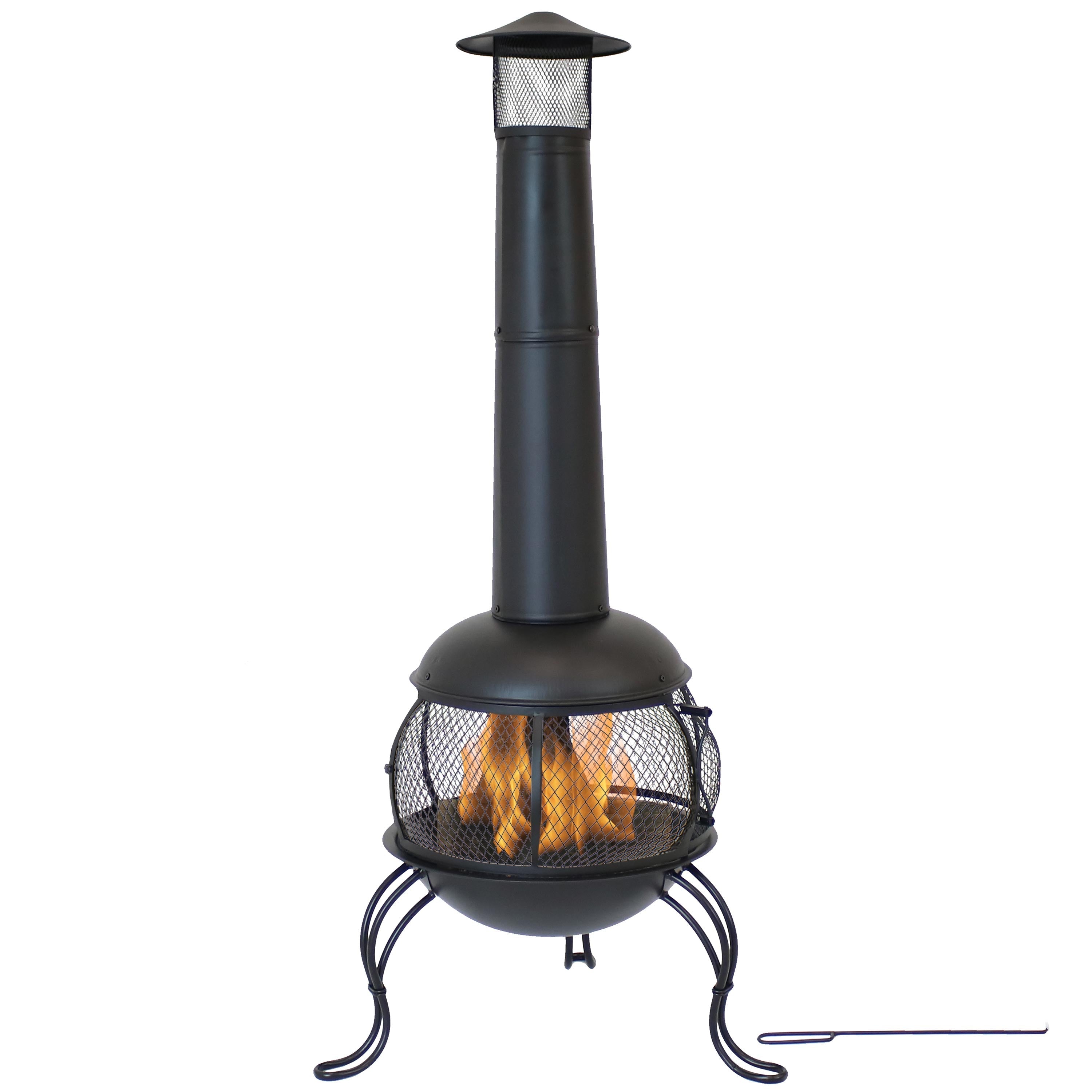  Sunnydaze Decor Backyard Patio Steel Wood-Burning Fire Pit Chiminea with Rain Cap and Mesh Sides - 66