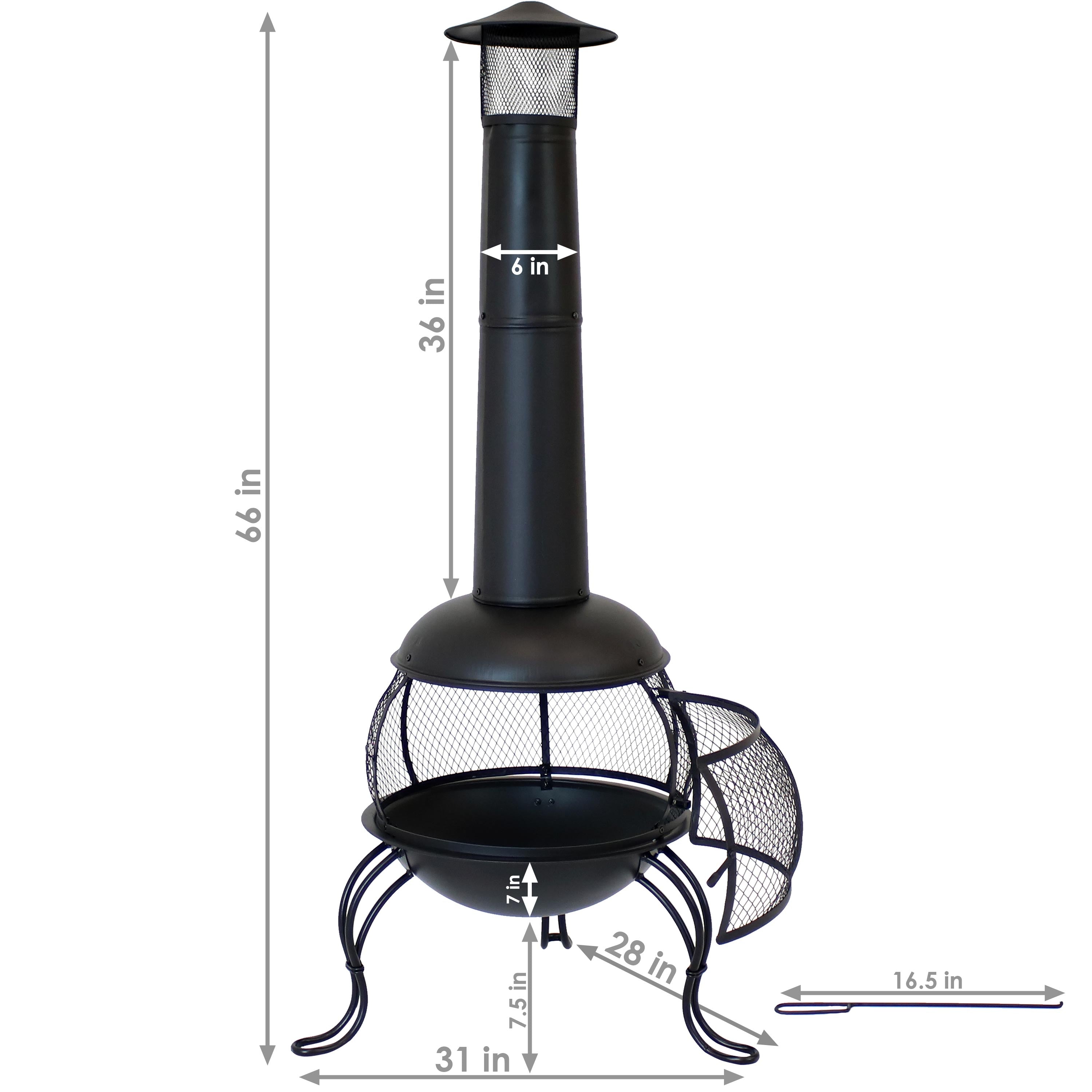  Sunnydaze Decor Backyard Patio Steel Wood-Burning Fire Pit Chiminea with Rain Cap and Mesh Sides - 66