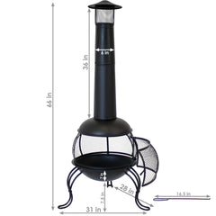 Backyard Patio Steel Wood-Burning Fire Pit Chiminea with Rain Cap and Mesh Sides - 66" - Black