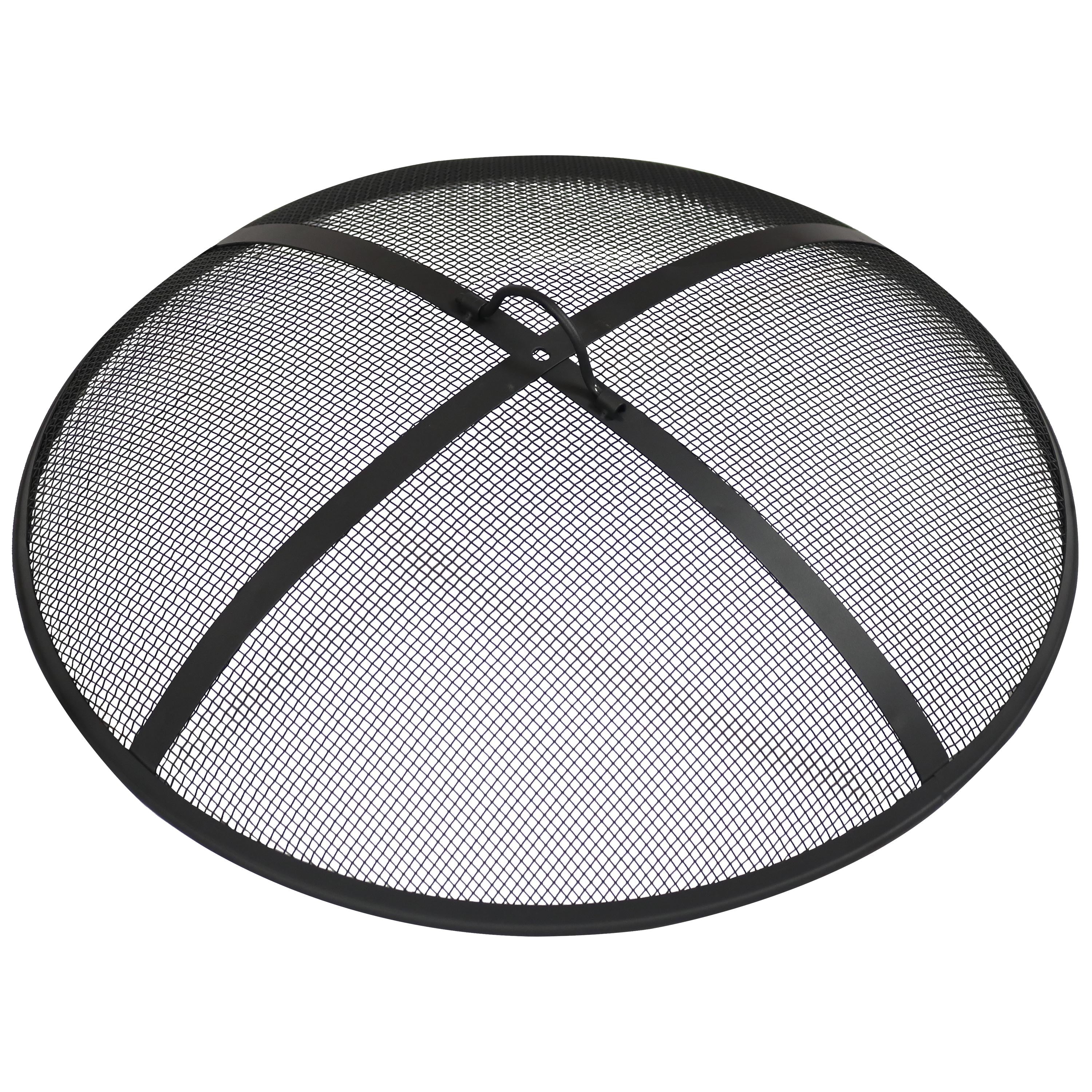  Sunnydaze Decor Heavy-Duty Steel Mesh Round Camp Fire Pit Spark Screen Lid with Handle - Black - Bonton