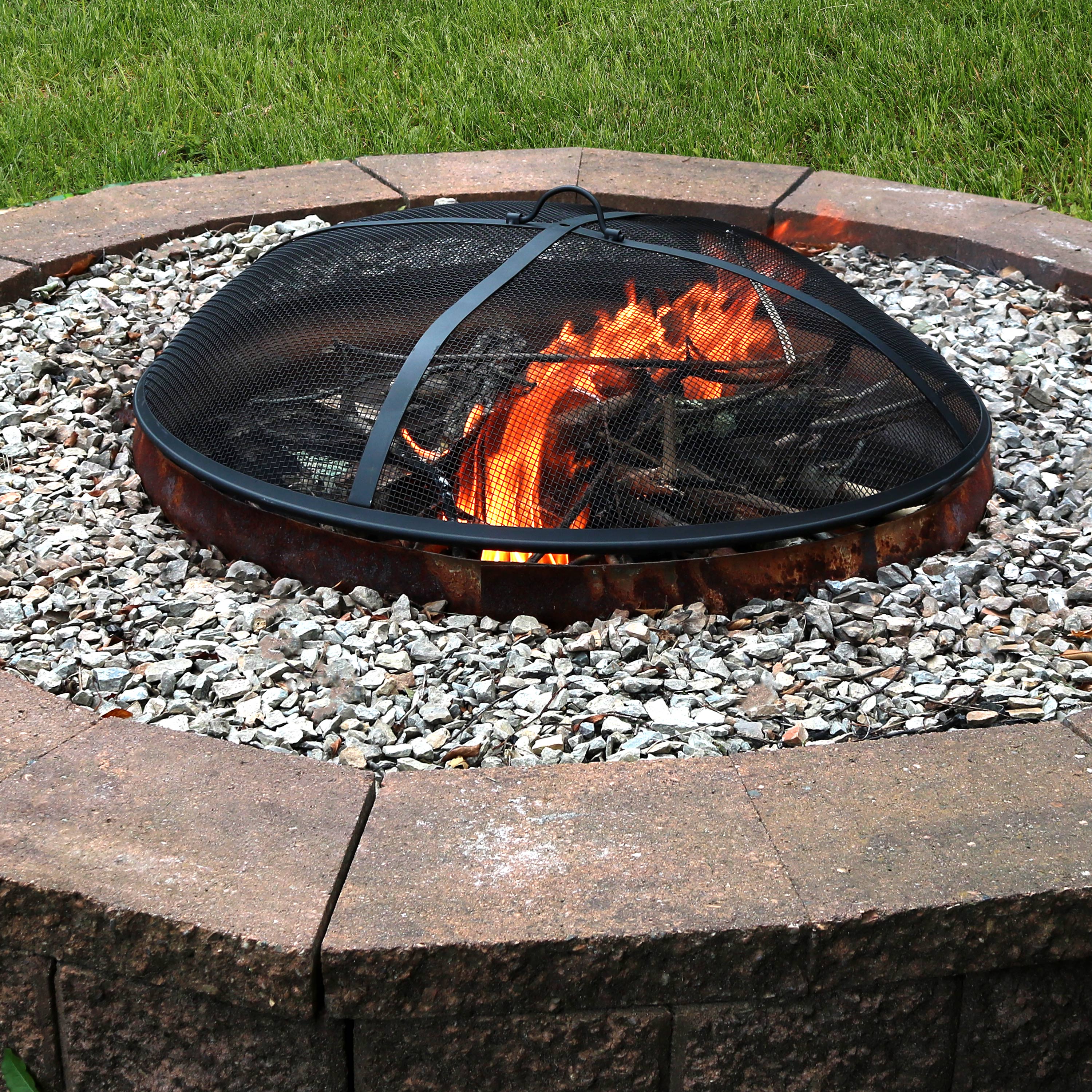  Sunnydaze Decor Heavy-Duty Steel Mesh Round Camp Fire Pit Spark Screen Lid with Handle - Black - Bonton