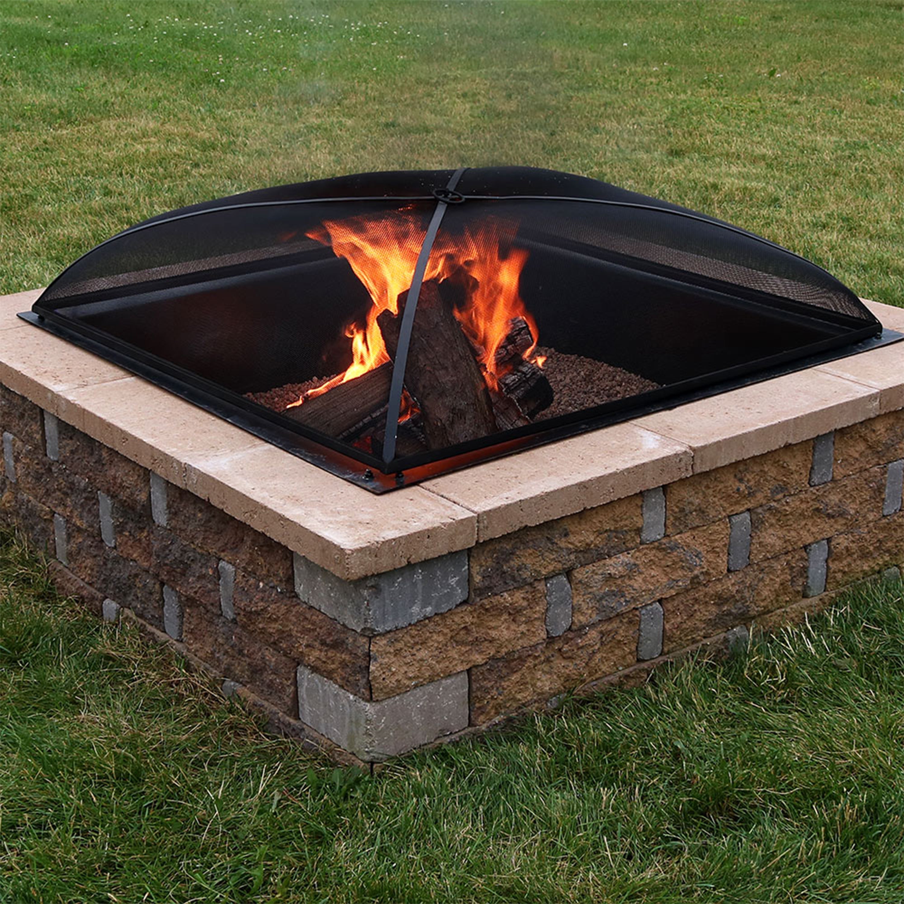  Sunnydaze Decor Heavy-Duty Steel Mesh Square Easy-Opening Camp Fire Pit Spark Screen Lid - Black - Bonton