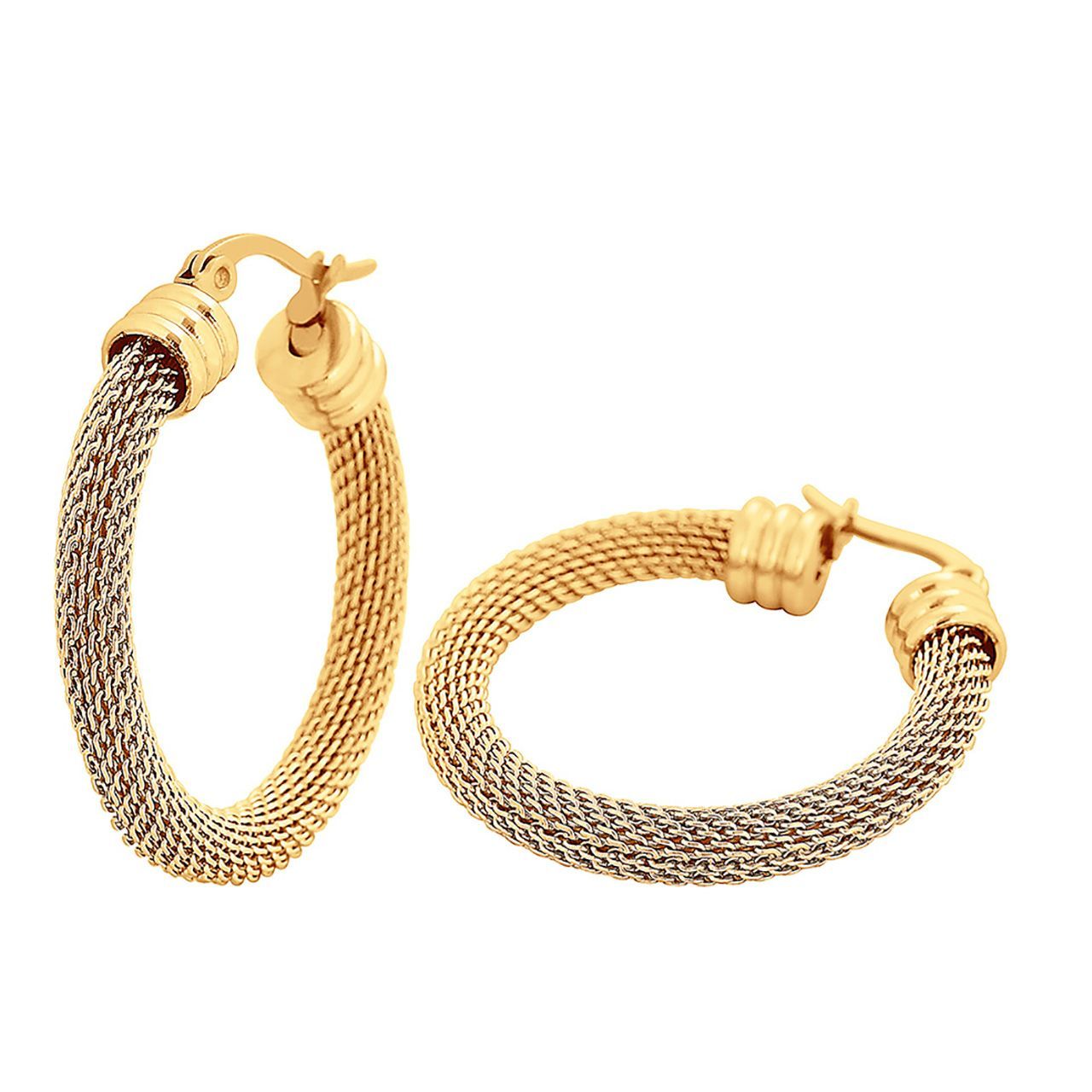  Gemesis Jewels by Edforce Full Mesh Chain Link Hoop Earrings - Gold - Bonton