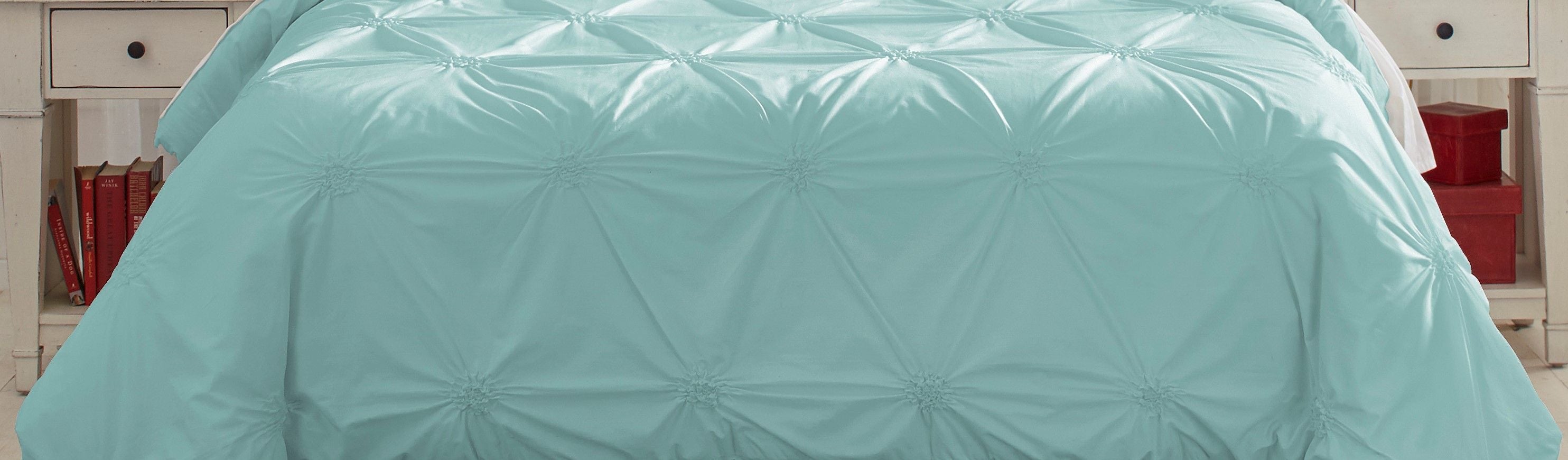  Pointehaven Pintuck Luxury Knotted Duvet Sets - Aqua - Bonton